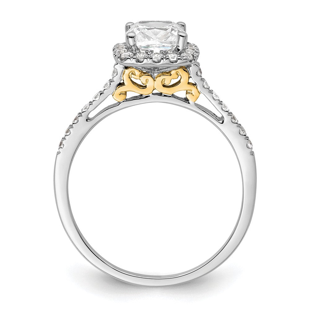 14k Two-tone Cushion Halo Simulated Diamond Engagement Ring