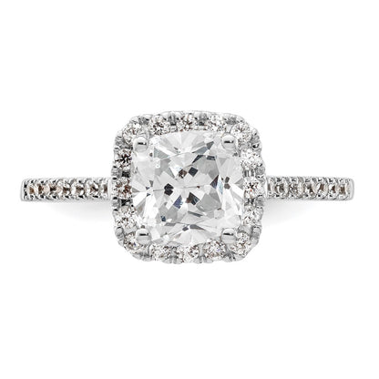 14k White Gold Cushion Halo Simulated Diamond Engagement Ring