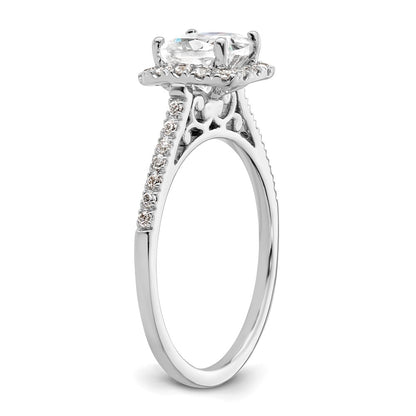 14k White Gold Cushion Halo Simulated Diamond Engagement Ring