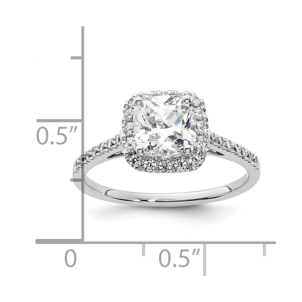14k White Gold Cushion Halo Simulated Diamond Engagement Ring