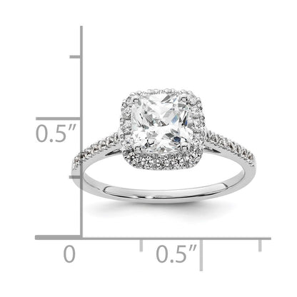 14k White Gold Cushion Halo Simulated Diamond Engagement Ring