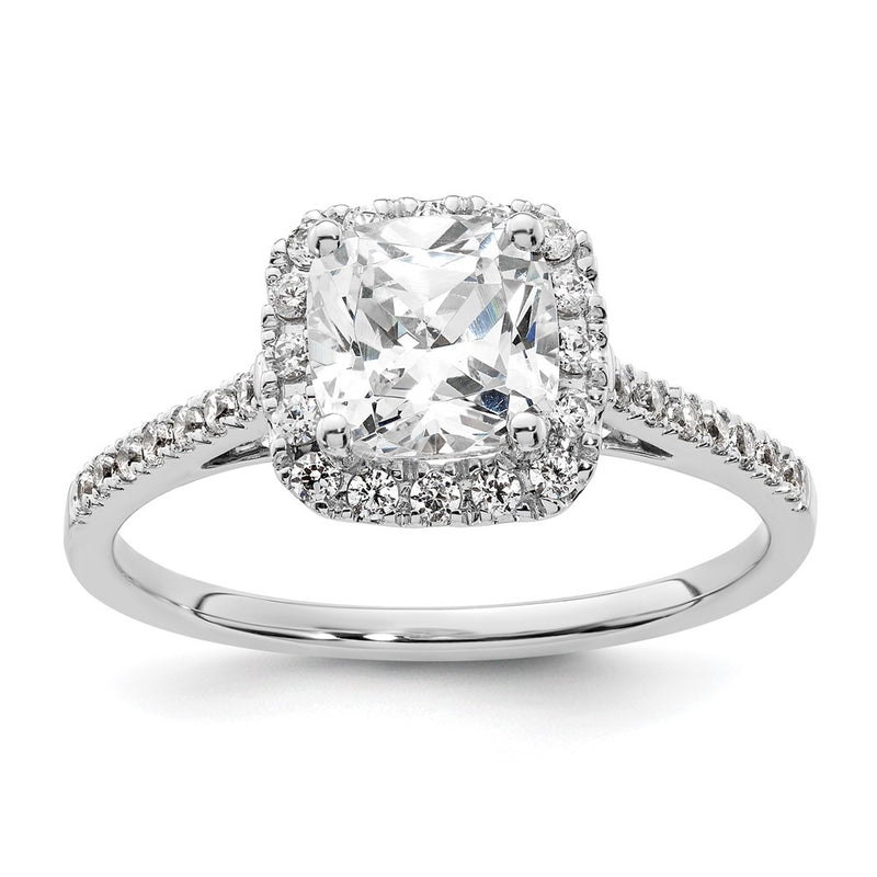 14k White Gold Cushion Halo Simulated Diamond Engagement Ring