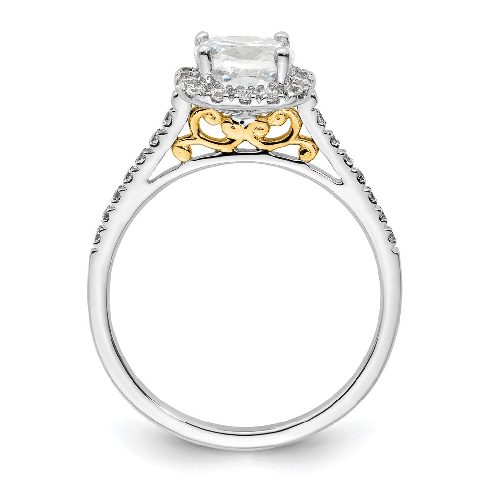 14k Two-tone Cushion Halo Simulated Diamond Engagement Ring