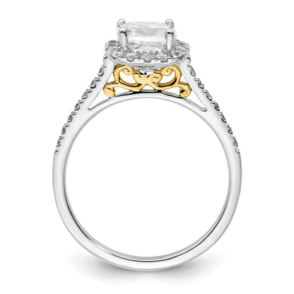 14k Two-tone Cushion Halo Simulated Diamond Engagement Ring