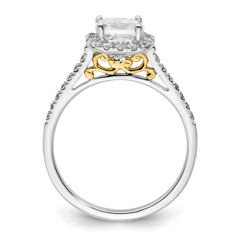 14k Two-tone Cushion Halo Simulated Diamond Engagement Ring