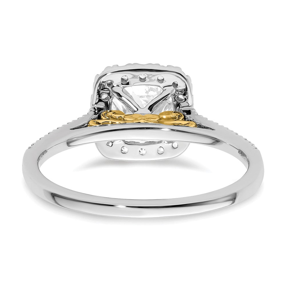 14k Two-tone Cushion Halo Simulated Diamond Engagement Ring