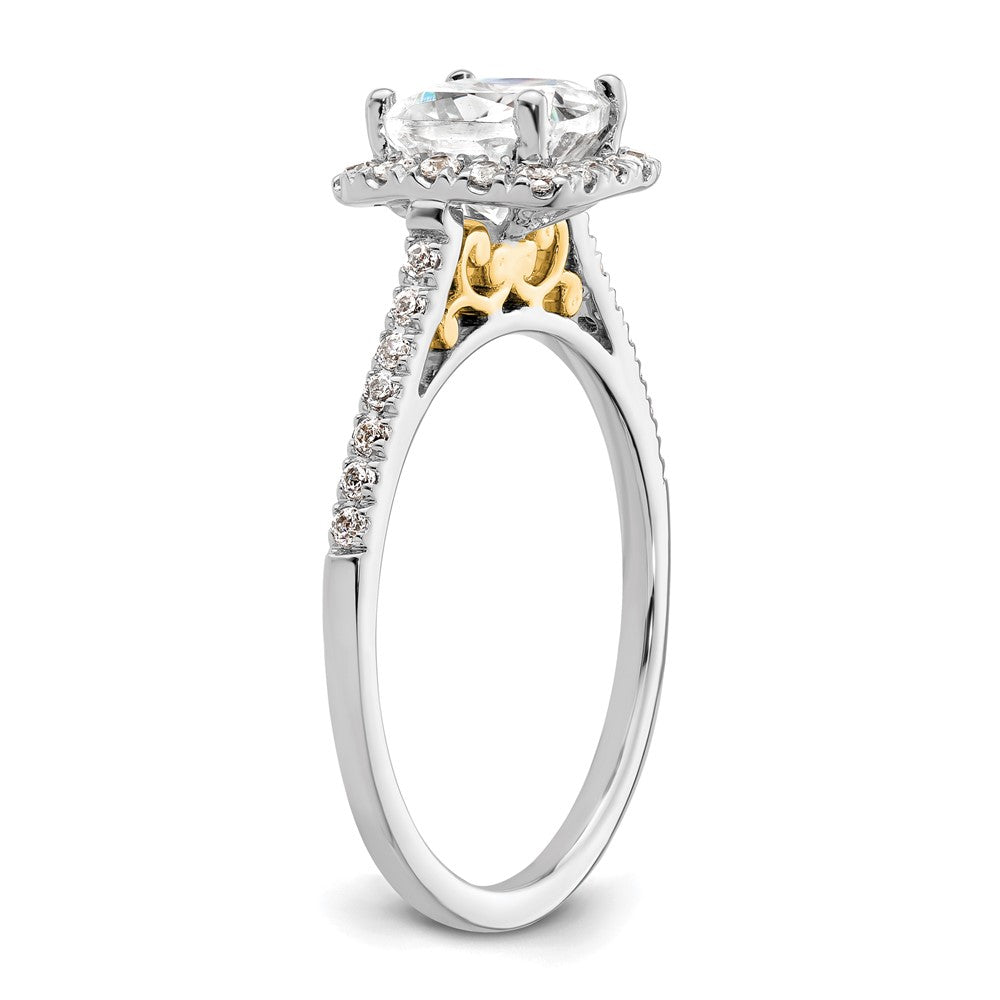 14k Two-tone Cushion Halo Simulated Diamond Engagement Ring