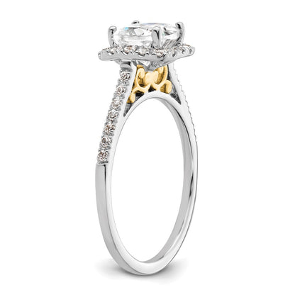 14k Two-tone Cushion Halo Simulated Diamond Engagement Ring