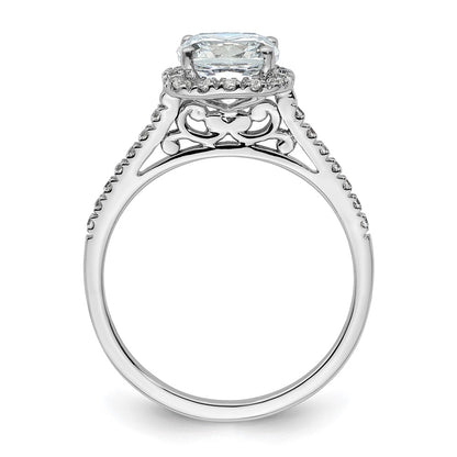 14k White Gold Cushion Halo Simulated Diamond Engagement Ring