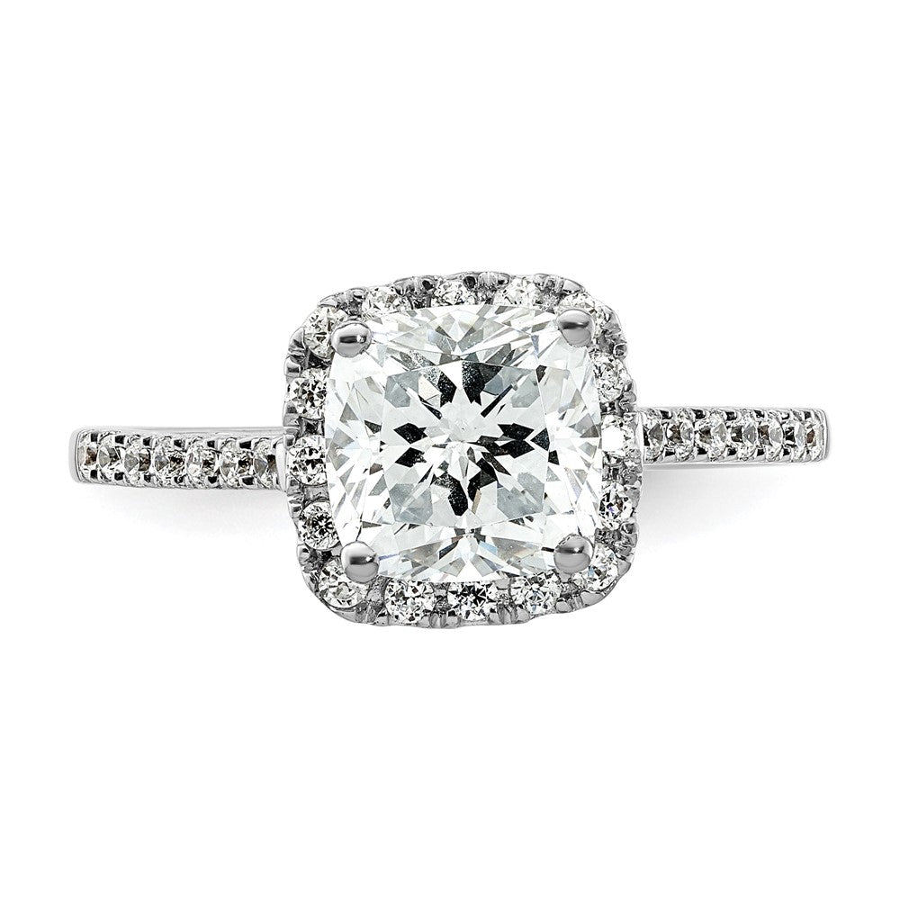 14k White Gold Cushion Halo Simulated Diamond Engagement Ring