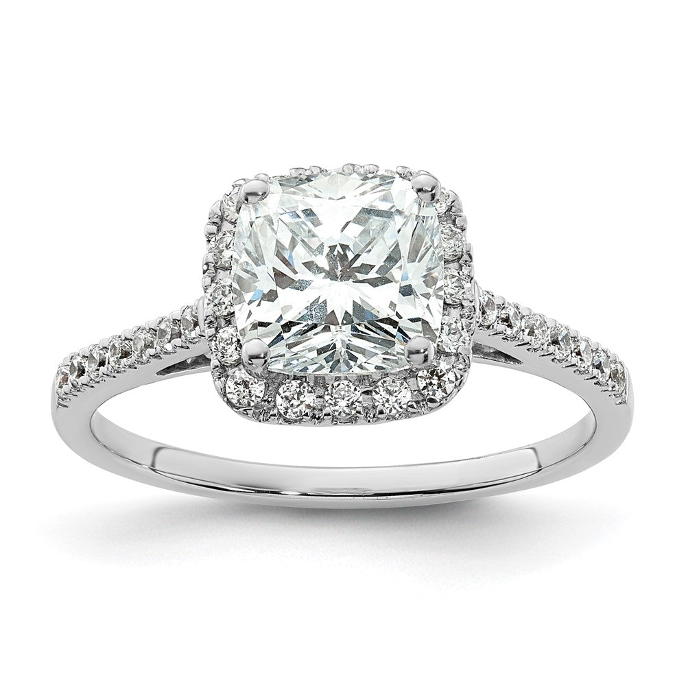 14k White Gold Cushion Halo Simulated Diamond Engagement Ring