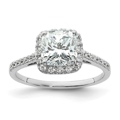 14k White Gold Cushion Halo Simulated Diamond Engagement Ring