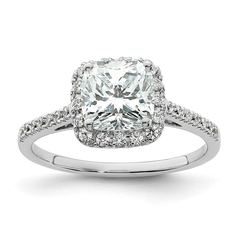 14k White Gold Cushion Halo Simulated Diamond Engagement Ring