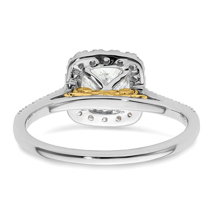 14k Two-tone Cushion Halo Simulated Diamond Engagement Ring