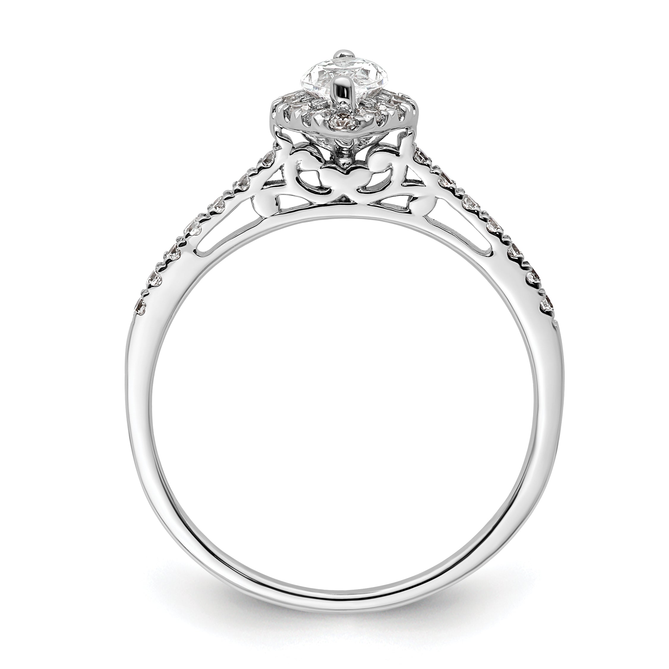 14K White Gold Halo (Holds 1/3 Carat (7.0X3.5mm) Marquise Center) 1/4 Diamond Semi Mount Engagement Ring