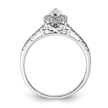 14K White Gold Halo (Holds 1/3 Carat (7.0X3.5mm) Marquise Center) 1/4 Diamond Semi Mount Engagement Ring