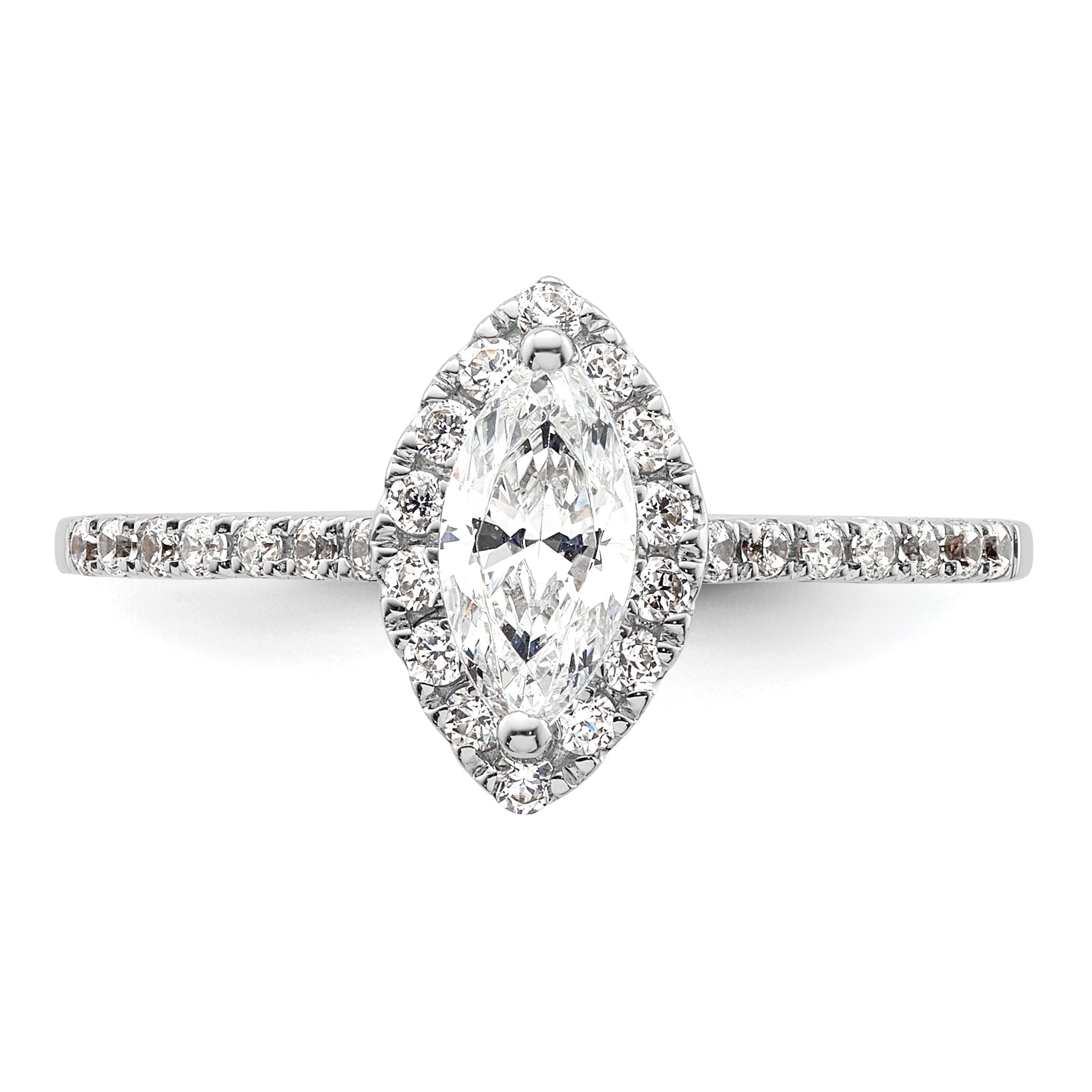 14K White Gold Halo (Holds 1/3 Carat (7.0X3.5mm) Marquise Center) 1/4 Diamond Semi Mount Engagement Ring