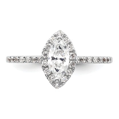 14K White Gold Halo (Holds 1/3 Carat (7.0X3.5mm) Marquise Center) 1/4 Diamond Semi Mount Engagement Ring