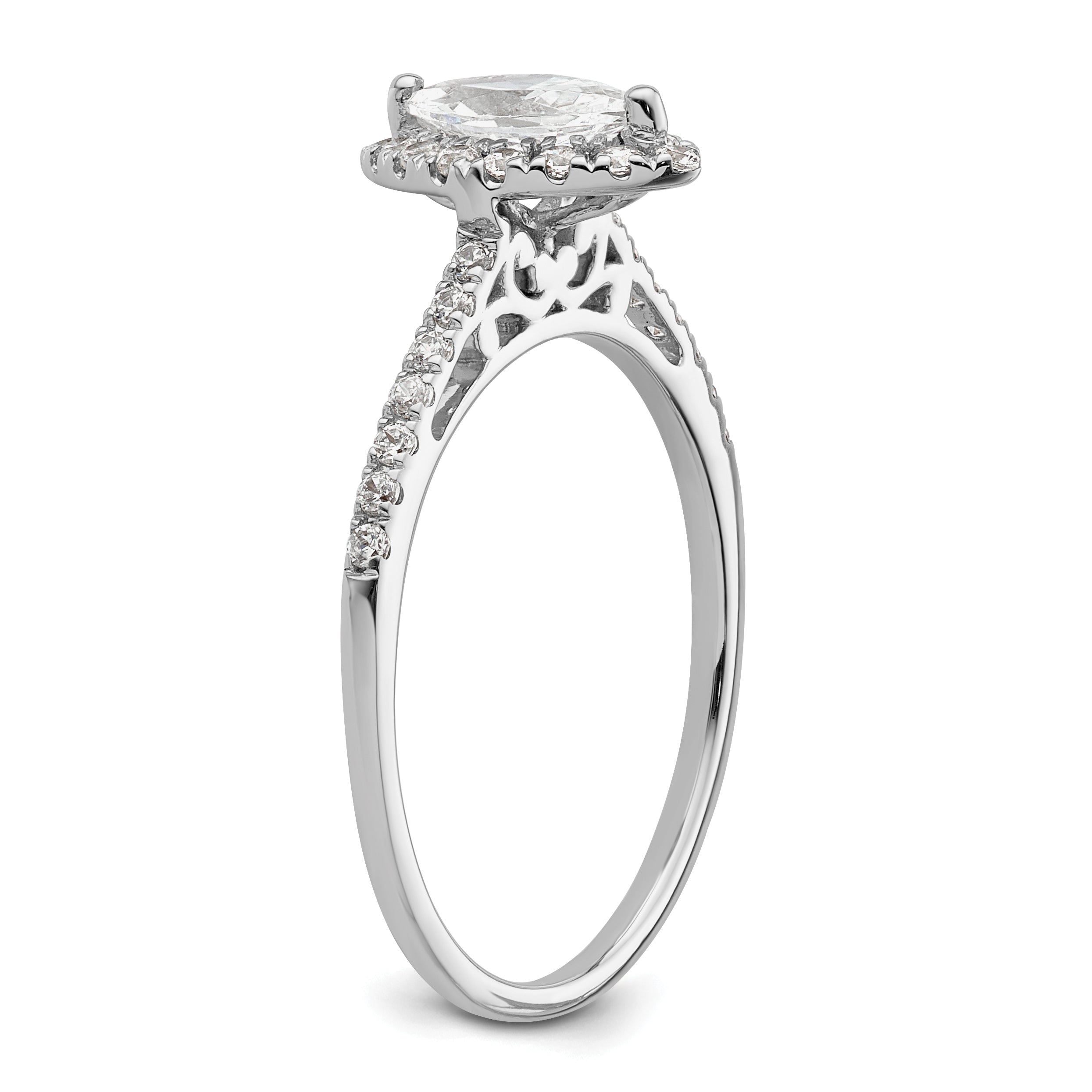 14K White Gold Halo (Holds 1/3 Carat (7.0X3.5mm) Marquise Center) 1/4 Diamond Semi Mount Engagement Ring