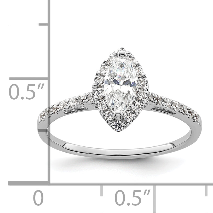 14K White Gold Halo (Holds 1/3 Carat (7.0X3.5mm) Marquise Center) 1/4 Diamond Semi Mount Engagement Ring
