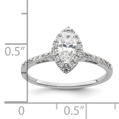 14K White Gold Halo (Holds 1/3 Carat (7.0X3.5mm) Marquise Center) 1/4 Diamond Semi Mount Engagement Ring