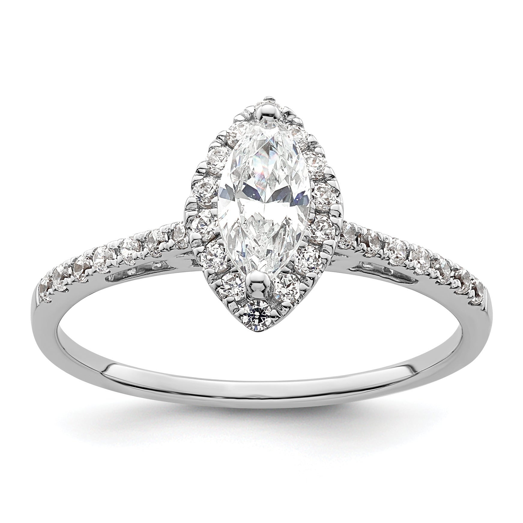 14K White Gold Halo (Holds 1/3 Carat (7.0X3.5mm) Marquise Center) 1/4 Diamond Semi Mount Engagement Ring
