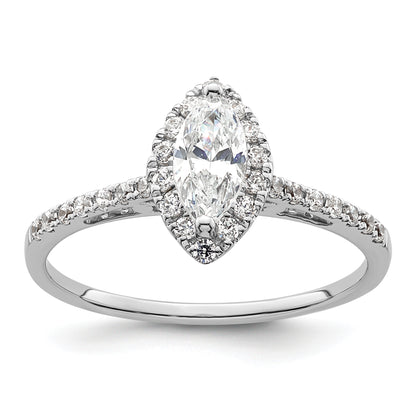 14K White Gold Halo (Holds 1/3 Carat (7.0X3.5mm) Marquise Center) 1/4 Diamond Semi Mount Engagement Ring