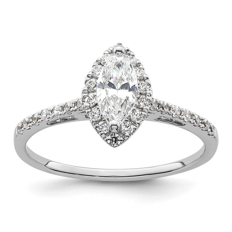 14K White Gold Halo (Holds 1/3 Carat (7.0X3.5mm) Marquise Center) 1/4 Diamond Semi Mount Engagement Ring
