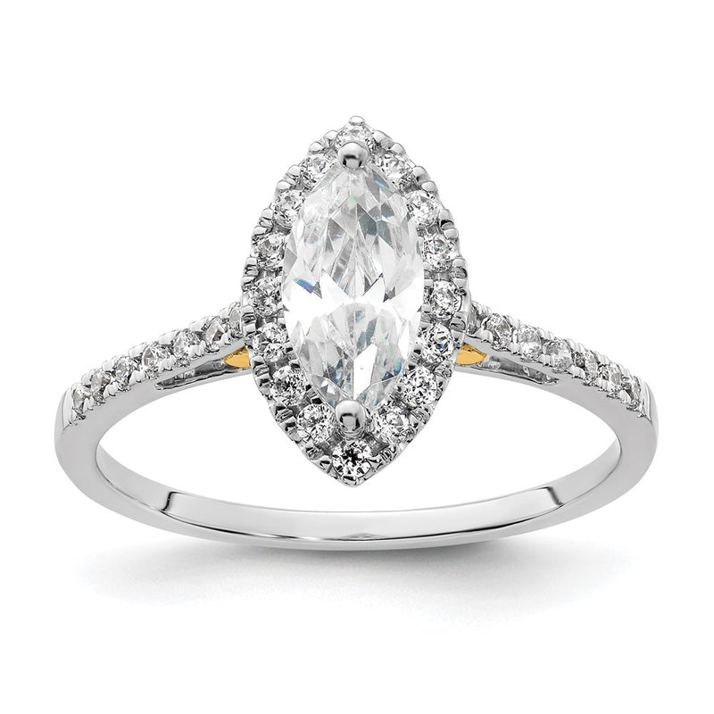14K Two-Tone Gold Two-tone Halo (Holds 3/4 carat (9.0x4.5mm) Marquise Center) 1/3 carat Diamond Semi-mount Engagement Ring