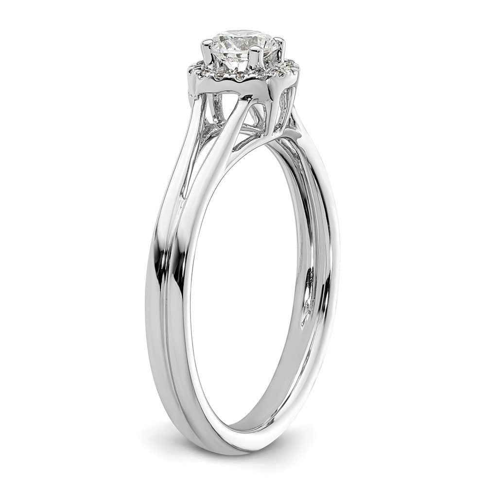 14k White Gold Round Halo Simulated Diamond Split Shank Engagement Ring