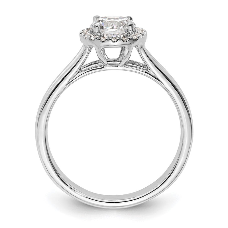 14k White Gold Round Halo Simulated Diamond Split Shank Engagement Ring