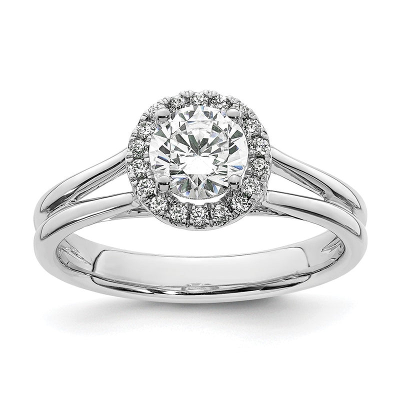 14k White Gold Round Halo Simulated Diamond Split Shank Engagement Ring