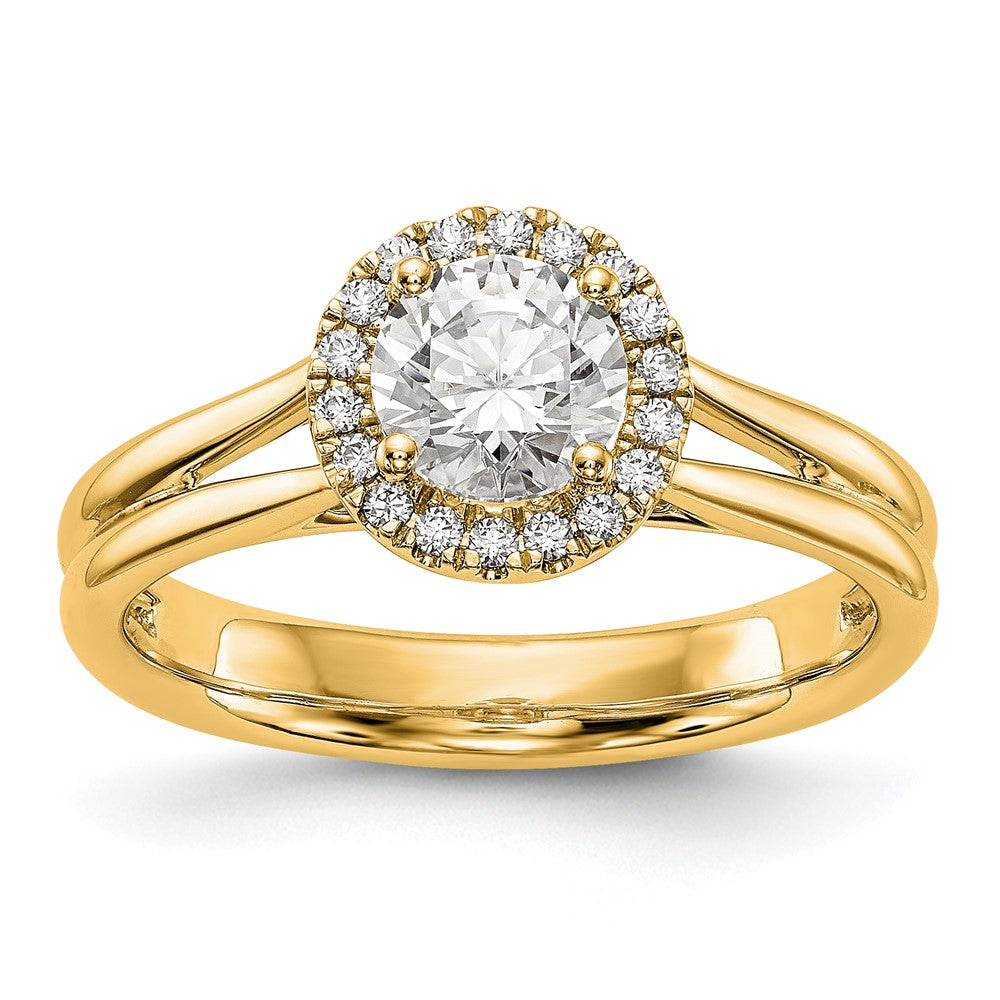 14K Yellow Gold Round Halo Diamond Semi Mount Split Shank Engagement Ring