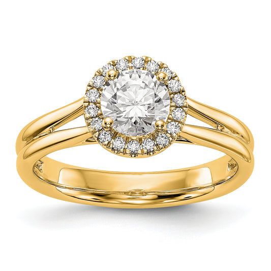 14K Yellow Gold Round Halo Diamond Semi Mount Split Shank Engagement Ring