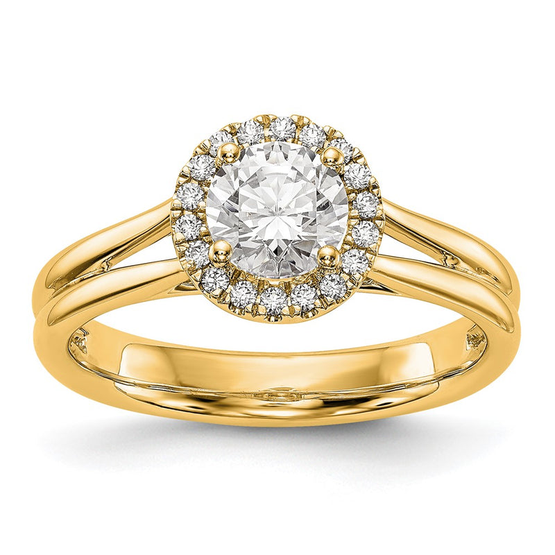 14K Yellow Gold Round Halo Diamond Semi Mount Split Shank Engagement Ring