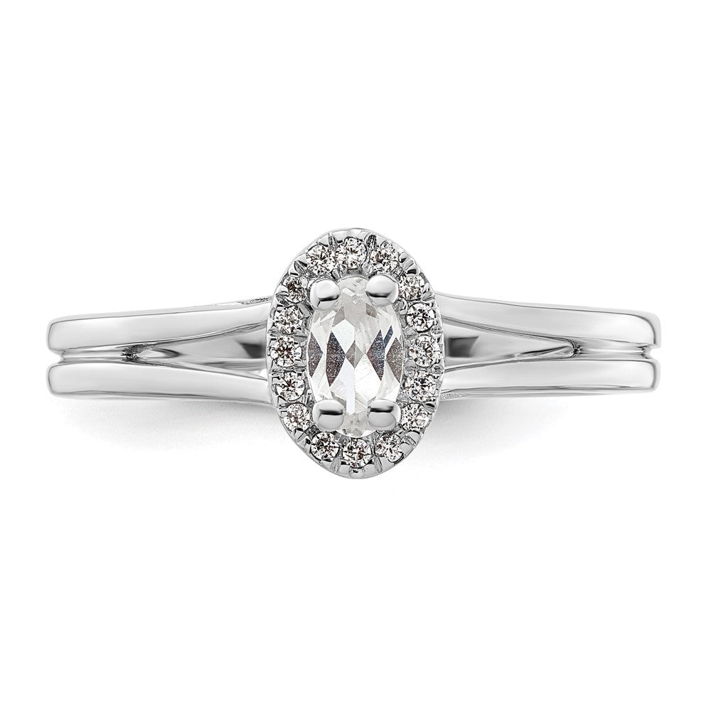 14k White Gold Oval Halo Simulated Diamond Split Shank Engagement Ring