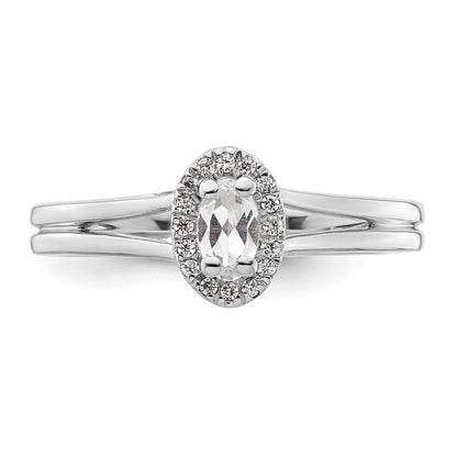 14k White Gold Oval Halo Simulated Diamond Split Shank Engagement Ring