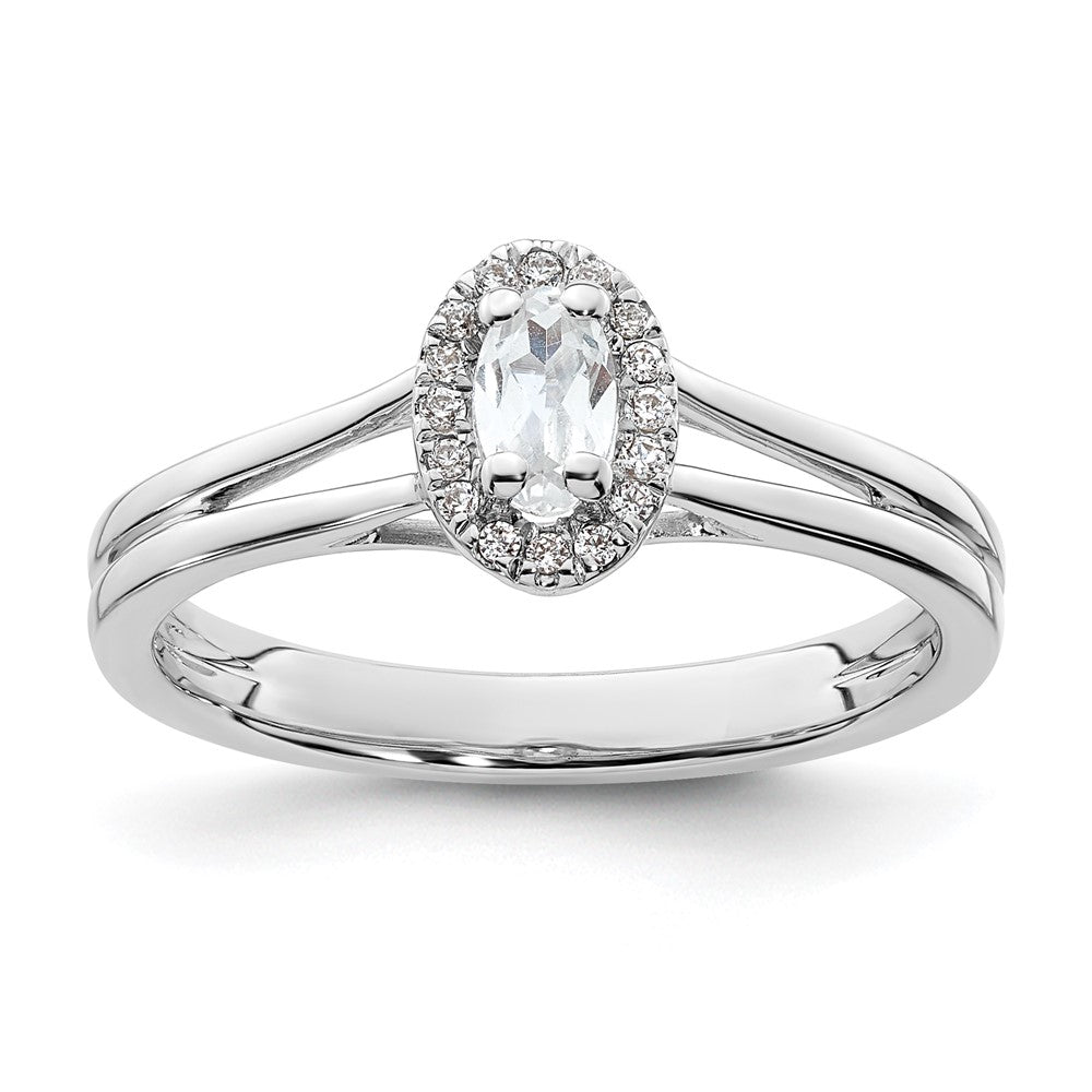 14k White Gold Oval Halo Simulated Diamond Split Shank Engagement Ring
