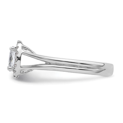 14k White Gold Oval Halo Simulated Diamond Split Shank Engagement Ring