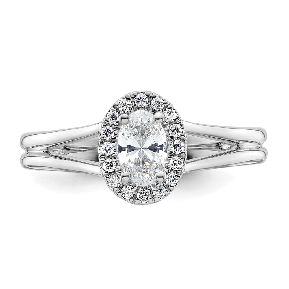 14k White Gold Oval Halo Simulated Diamond Split Shank Engagement Ring