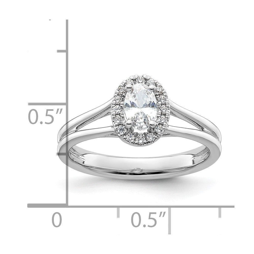 14k White Gold Oval Halo Simulated Diamond Split Shank Engagement Ring