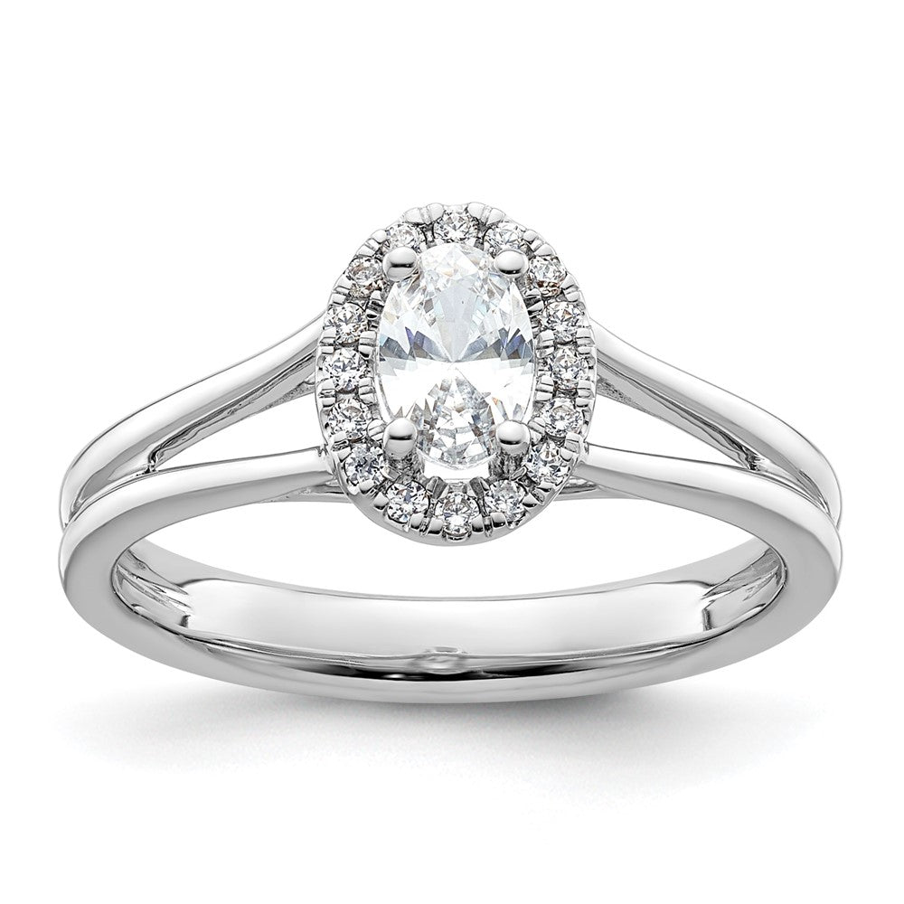 14k White Gold Oval Halo Simulated Diamond Split Shank Engagement Ring