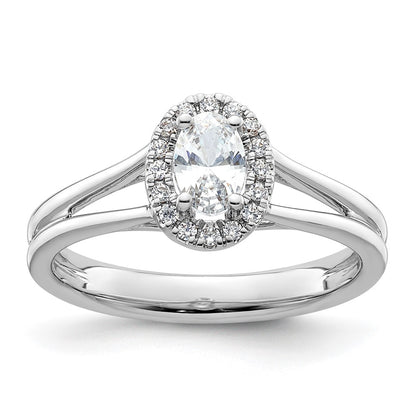 14k White Gold Oval Halo Simulated Diamond Split Shank Engagement Ring