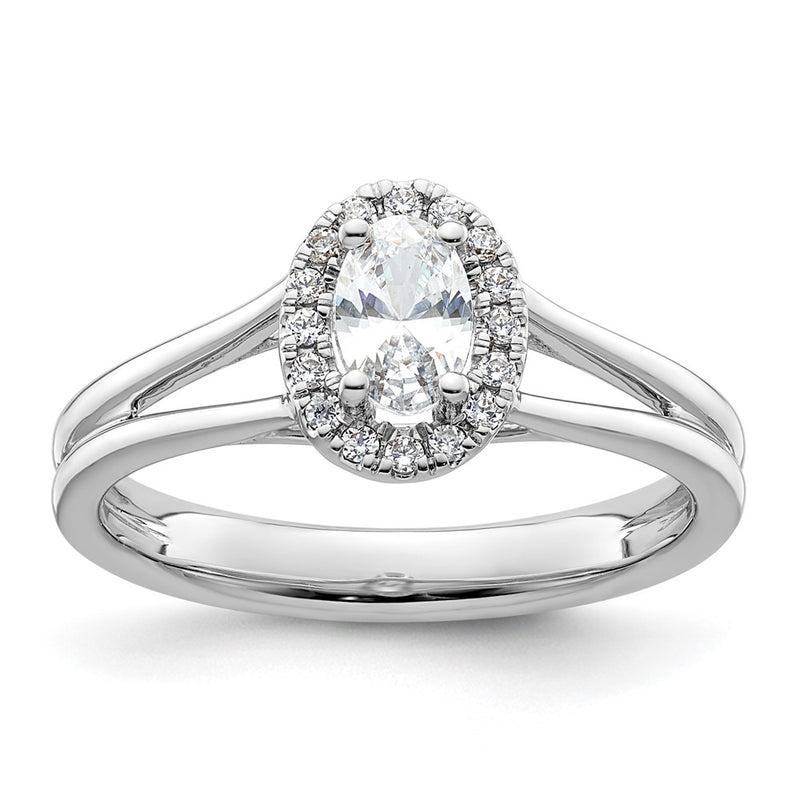 14k White Gold Oval Halo Simulated Diamond Split Shank Engagement Ring