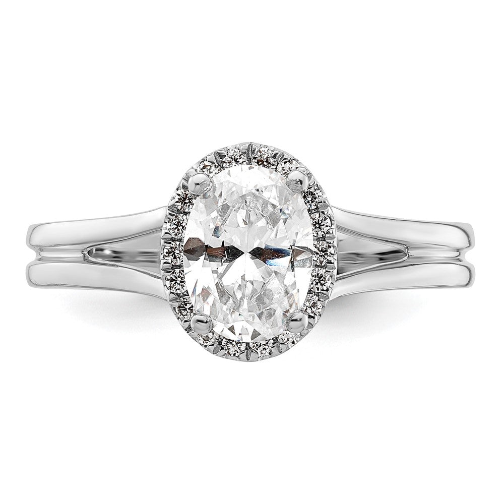 14k White Gold Oval Halo Simulated Diamond Split Shank Engagement Ring