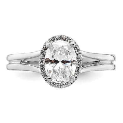 14k White Gold Oval Halo Simulated Diamond Split Shank Engagement Ring