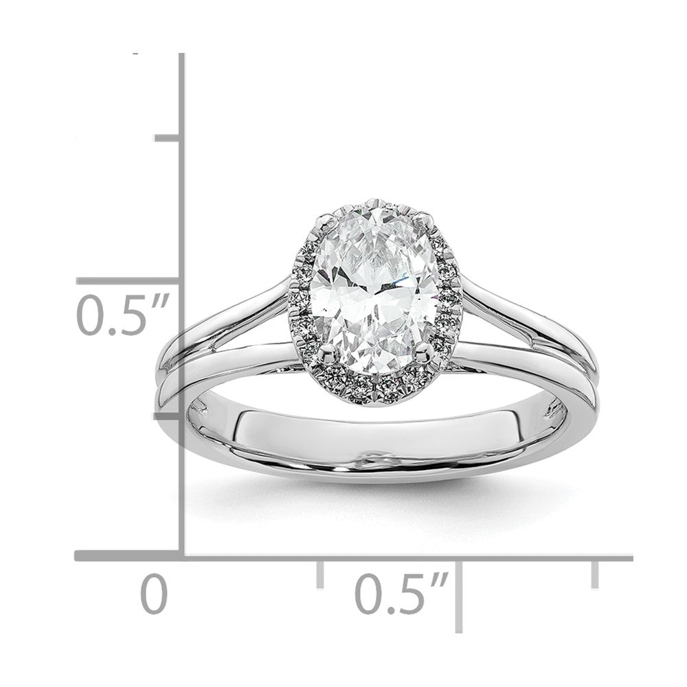 14k White Gold Oval Halo Simulated Diamond Split Shank Engagement Ring