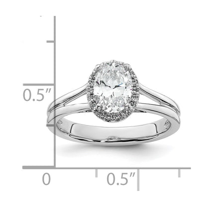 14k White Gold Oval Halo Simulated Diamond Split Shank Engagement Ring