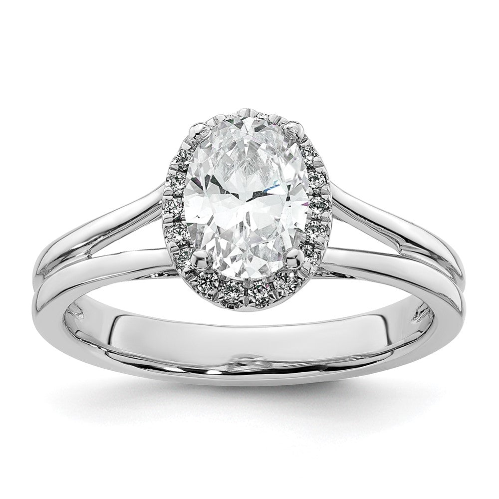 14k White Gold Oval Halo Simulated Diamond Split Shank Engagement Ring