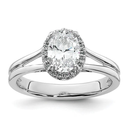 14k White Gold Oval Halo Simulated Diamond Split Shank Engagement Ring